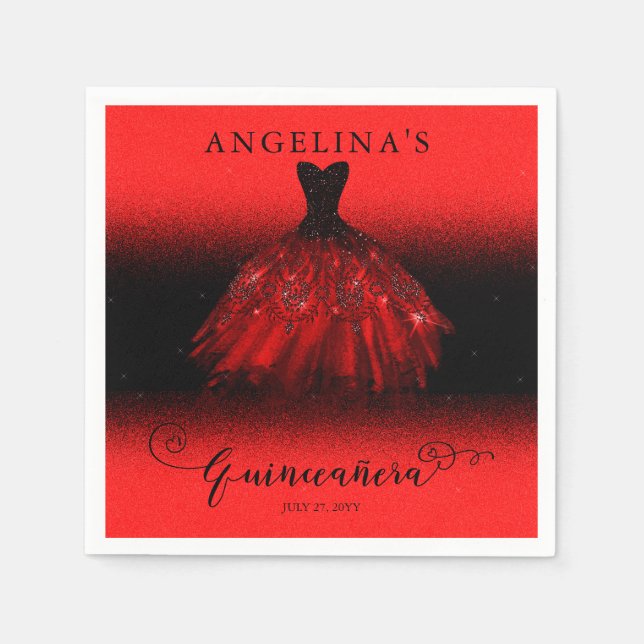 Elegant Ruby Red Spanish Gown Quinceañera  Napkin (Front)