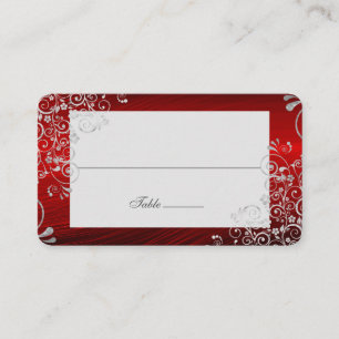 Elegant Ruby Red Swirl Wedding Long Name  Place Card