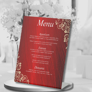 Elegant Ruby Red Three Course Wedding Dinner Menu Pedestal Sign