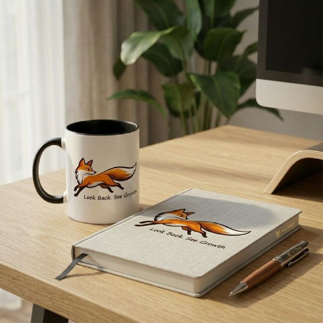 Elegant Running Fox "Look Back. See Growth." Two-T Mug ("Start your morning with a splash of color and a mindset of growth.")