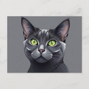 Elegant Russian Blue Cat with Striking Green Eyes Postcard