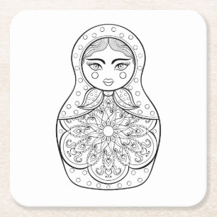 Elegant Russian Doll Square Paper Coaster