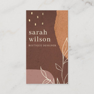 Elegant Rust Abstract Brown Orange Leafy Foliage Business Card