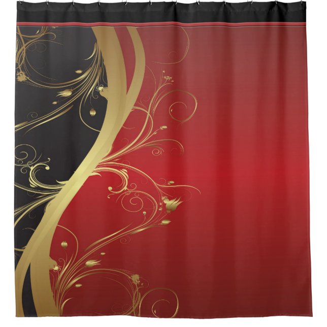 Elegant Rust and Black Curves with Gold Flourishes Shower Curtain (Front)