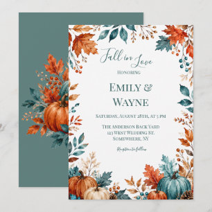Elegant Rust and Teal Pumpkin Wedding Invitation