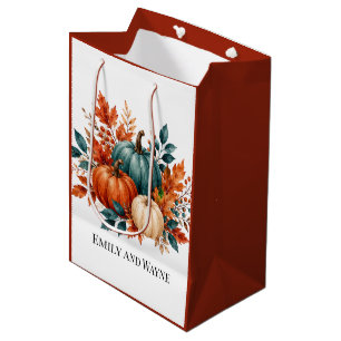 Elegant Rust and Teal Pumpkin Wedding Names  Medium Gift Bag