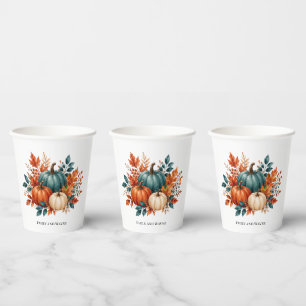 Elegant Rust and Teal Pumpkin Wedding Paper Cups