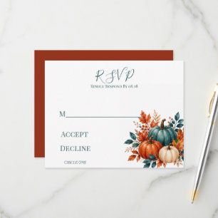 Elegant Rust and Teal Pumpkin Wedding RSVP Card