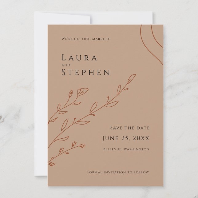 Elegant Rust Botanical Wedding Save the Date Invitation (Front)