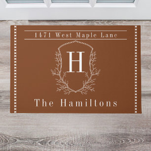 Elegant rust copper family monogram address doormat