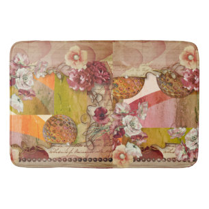 Elegant Rust, Cream, Orange Florals  Bath Mat