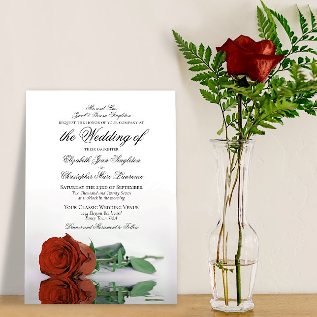 Elegant Rust or Burnt Orange Rose Formal Wedding Invitation (Creator Uploaded)