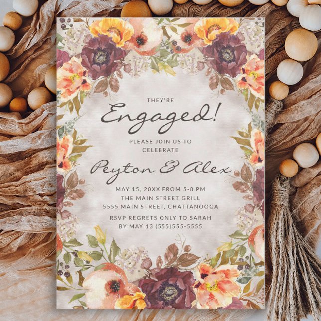 Elegant Rust Orange Autumn Floral Engagement Party Invitation (Creator Uploaded)