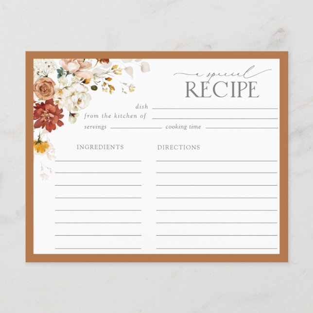 Elegant Rust Orange Bridal Shower Recipe Card (Front)