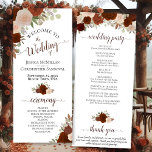Elegant Rust Orange Chic Watercolor Floral Wedding Programme<br><div class="desc">This beautiful wedding program features an elegant floral boho chic design with hand painted roses in shades of rust orange, burnt umber, coral, and peach on a white background. The titles are written in fancy script calligraphy, and there is space for your ceremony and wedding party details, as well as...</div>