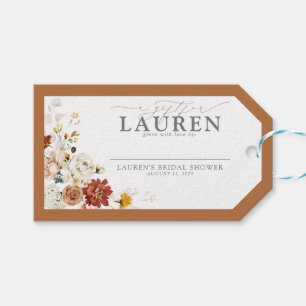 Elegant Rust Orange Floral Bridal Shower No Wrap Gift Tags