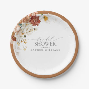 Elegant Rust Orange Floral Bridal Shower Paper Plate