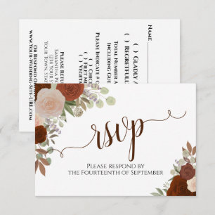 Elegant Rust Orange Floral Calligraphy Wedding RSVP Card