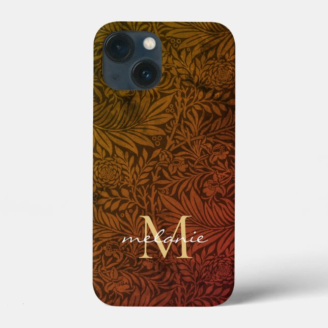 Elegant Rust Orange Gold Floral Script Monogram Case-Mate iPhone Case (Back)