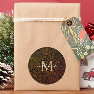Elegant Rust Orange Gold Floral Script Monogram Classic Round Sticker