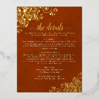 Elegant Rust Orange Gold Foil Wedding Details Card