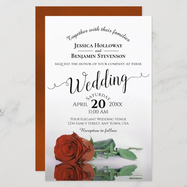 Elegant Rust Orange Rose BUDGET Wedding Invitation (Front/Back)
