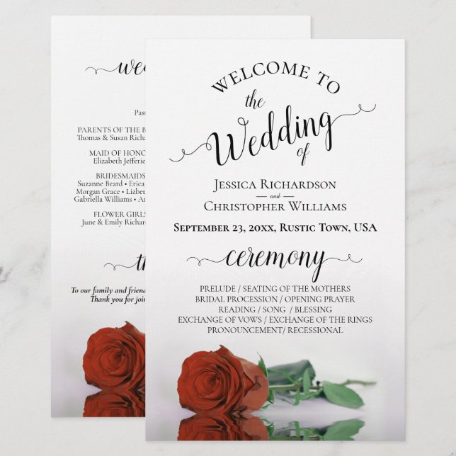Elegant Rust Orange Rose Budget Wedding Program (Front/Back)