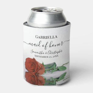 Elegant Rust Orange Rose Maid of Honour Wedding Can Cooler