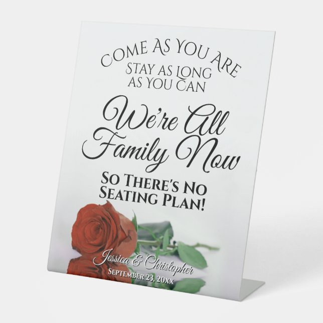 Elegant Rust Orange Rose Open Seating Wedding Pedestal Sign (Front)