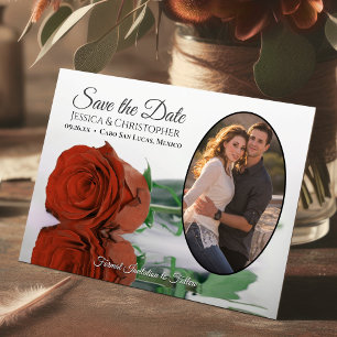 Elegant Rust Orange Rose & Oval Photo Wedding Save The Date