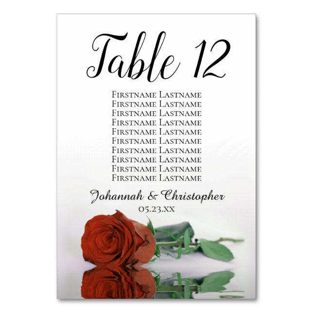 Elegant Rust Orange Rose Seating Chart Wedding Table Number (Front)