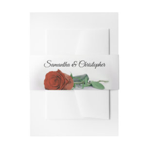 Elegant Rust Orange Rose Simple Glam Wedding Invitation Belly Band