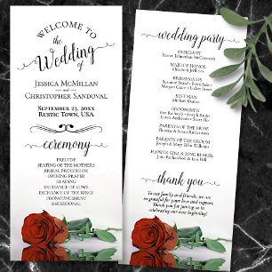 Elegant Rust Orange Rose Simple Romantic Wedding Programme