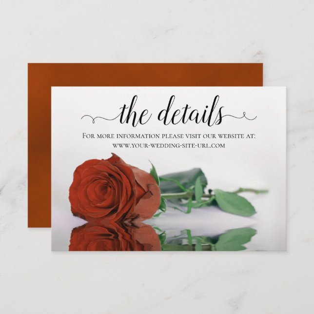Elegant Rust Orange Rose Wedding Details Website Enclosure Card (Front/Back)