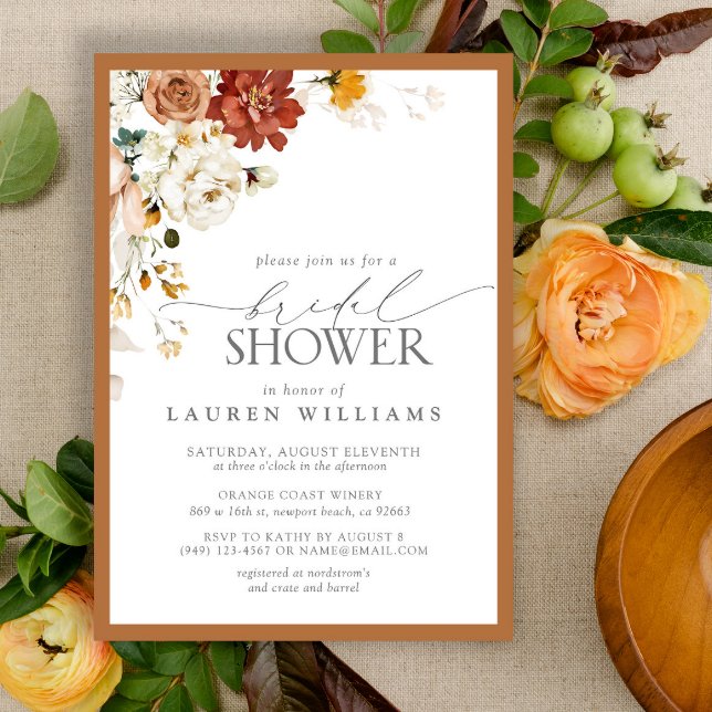 Elegant Rust Orange Watercolor Bridal Shower Invit Invitation (Creator Uploaded)