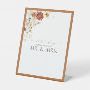 Elegant Rust Orange Watercolor Floral Date Ideas Pedestal Sign