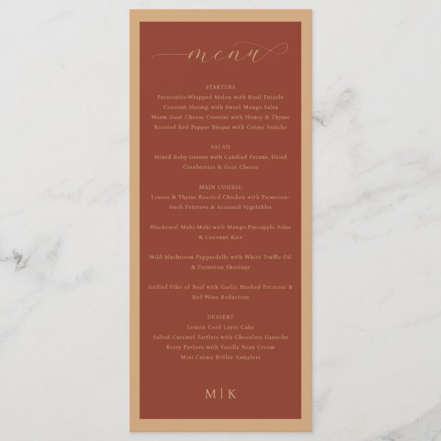Elegant Rust Serif Wedding Menu (Front)