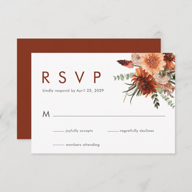 Elegant Rust Watercolor Floral Wedding RSVP (Front/Back)