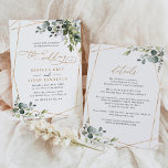 Elegant Rustic All-In-One Gold Greenery Wedding Invitation<br><div class="desc">This elegant collection features mixed watercolor greenery leaves paired with a classy serif & delicate sans font in black,  with space to add details on the back. Matching items available.</div>