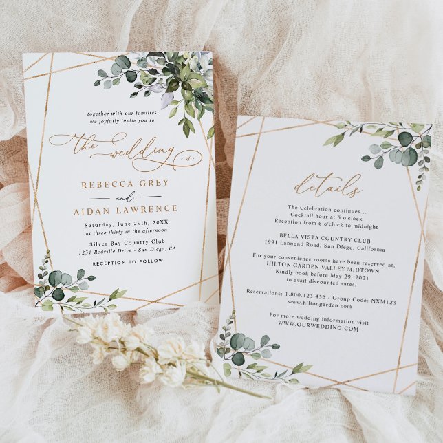 Elegant Rustic All-In-One Gold Greenery Wedding Invitation (Creator Uploaded)
