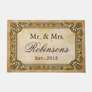 Elegant Rustic Antique Frame Personalised Wedding Doormat