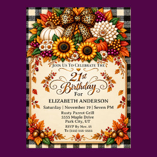 Elegant Rustic Autumn 21st Birthday Invitation