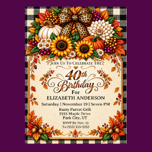 Elegant Rustic Autumn 40th Birthday Invitation