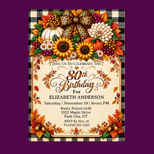 Elegant Rustic Autumn 80th Birthday Invitation