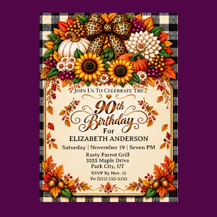 Elegant Rustic Autumn 90th Birthday Invitation