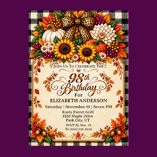 Elegant Rustic Autumn 98th Birthday Invitation