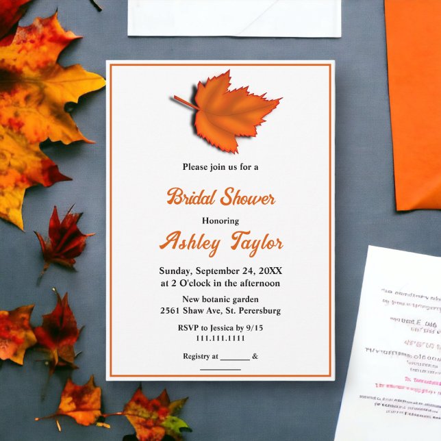 Elegant Rustic Autumn Leaves Fall Bridal Shower Invitation (Creator Uploaded)
