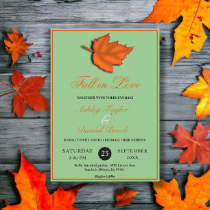 Elegant Rustic Autumn Leaves Sage Fall Wedding Invitation