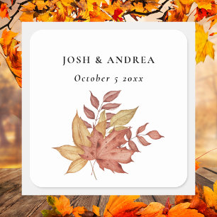 Elegant Rustic Autumn Leaves Simple Typography Square Sticker