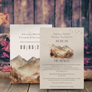 Elegant rustic autumn montain landscape wedding enclosure card